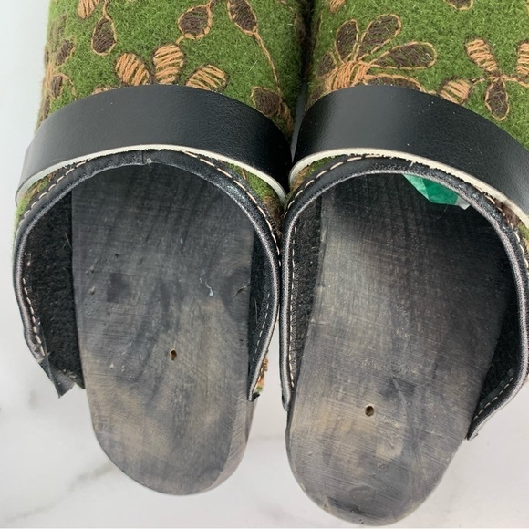 Cape Clogs Womens Mules Shoes Green Wool Slip On Floral Embroidered Round Toe 37 - Picture 6 of 13